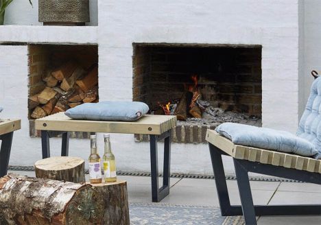 Tuinbank/tafel Siesta - Dennenhout grijs gebeitst - 80 cm breed