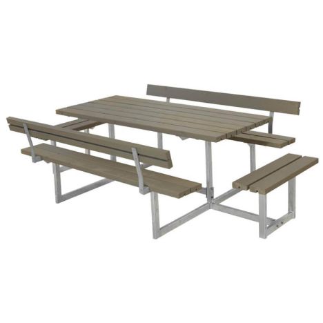 Picknicktafel vuren geimpregneerd - Basic - 4 banken 2 met rugleuning grijsbruin - 184 x 260 x 73 cm