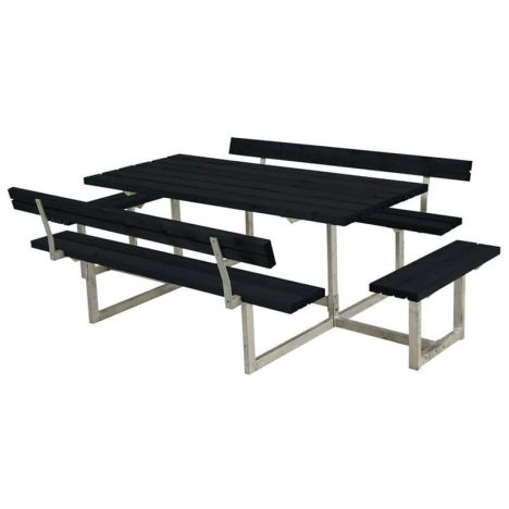 Picknicktafel vuren geimpregneerd - Basic - 4 banken 2 met rugleuning zwart - 184 x 260 x 73 cm