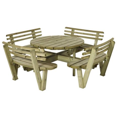 Picknicktafel vuren geimpregneerd - Kombi - rond met rugleuning - 237 x 237 x 84 cm