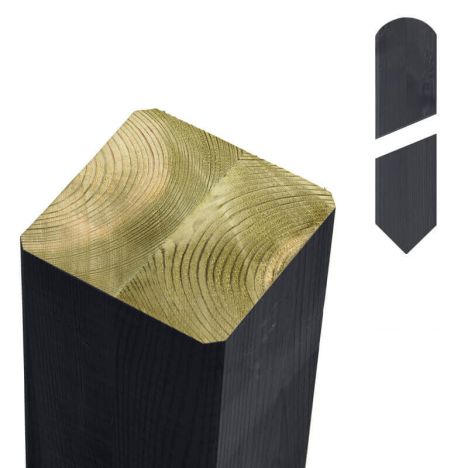 Paal vuren 7 x 7 cm antraciet (207 cm) met gepunte en afgeronde kant geschaafd