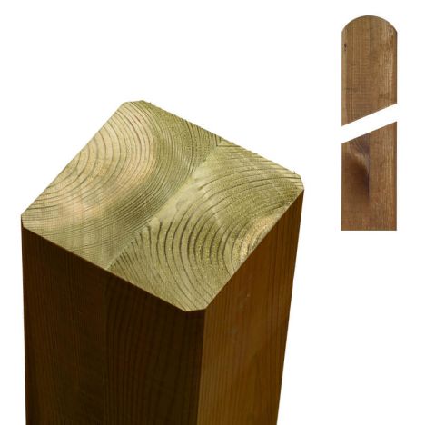 Paal vuren 9 x 9 cm teak geverfd (268 cm) met ongepunte en afgeronde kant geschaafd