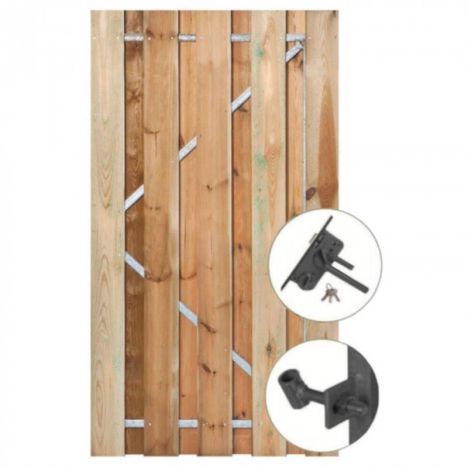 Tuindeur grenen recht met stalen frame groen geimpregneerd (100 x 195 cm) inclusief zwart beslag