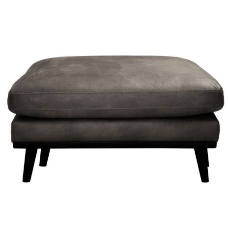 Poef Odissi met houten plaat - leer Kentucky antraciet 01 - 83 cm breed