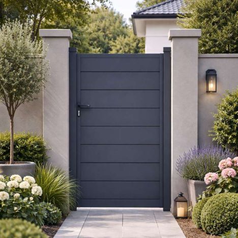 Enkele poort aluminium - Antracietgrijs RAL7016 - Horizontaal (100 x 180 cm)