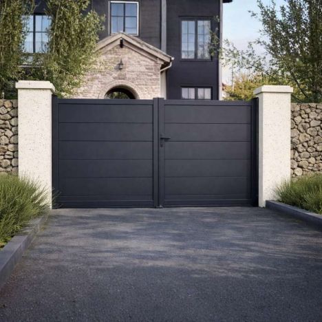 Dubbele poort aluminium - Antracietgrijs RAL7016 - Horizontaal (300 x 180 cm)