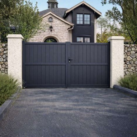 Dubbele poort aluminium - Antracietgrijs RAL7016 - Verticaal (300 x 180 cm)