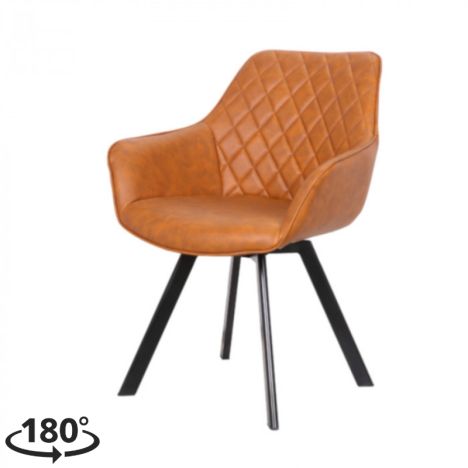 Eetkamerstoel - Ringo - Draaibaar - Lederlook cognac