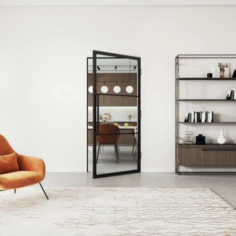 Stalen binnendeur met kozijn - Loft zwart - Rechtsdraaiend - 93 x 231,5 cm
