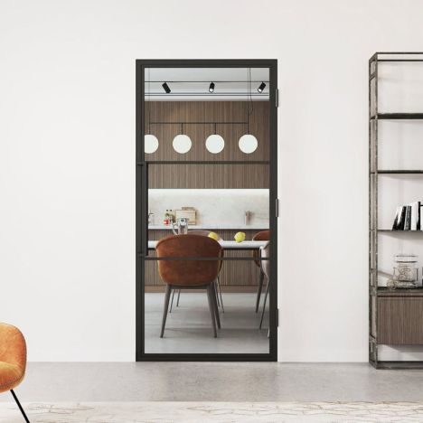 Stalen binnendeur met kozijn - Loft zwart - Rechtsdraaiend - 83 x 211,5 cm