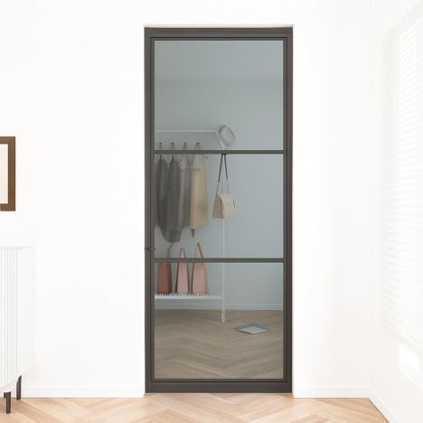 Stalen taatsdeur - Loft zwart - 3 vaks rook glas - 83 x 211,5 cm