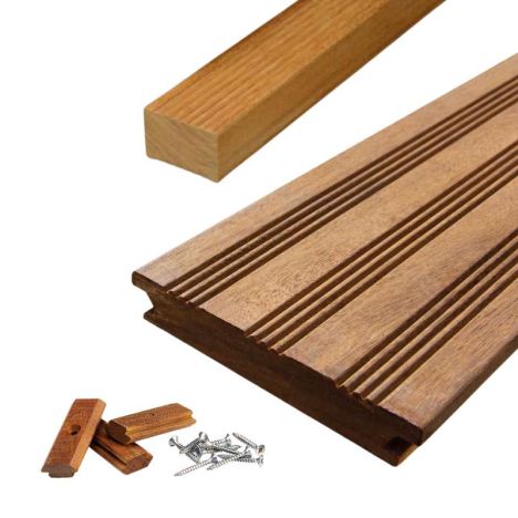 Vlonderplank totaalpakket Ipé 21 x 120 mm (3,05 mtr) geschaafd semi-ribbel voor clips