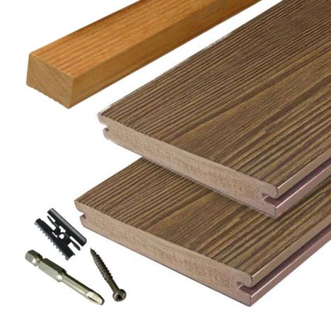 Vlonder totaalpakket composiet massief 2,4 x 19 cm driftwood brown (4 mtr) schorsmotief