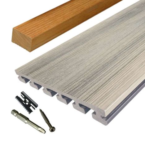 Vlonder totaalpakket composiet 2,5 x 21 cm Ibiza (5 mtr) vlak/schorsmotief