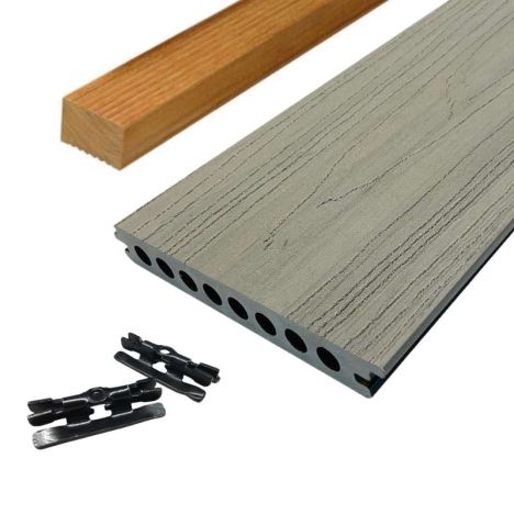 Vlonder totaalpakket composiet semi massief co-extrusie naadloos 2,1 x 14 cm Dark Grey (5 mtr)