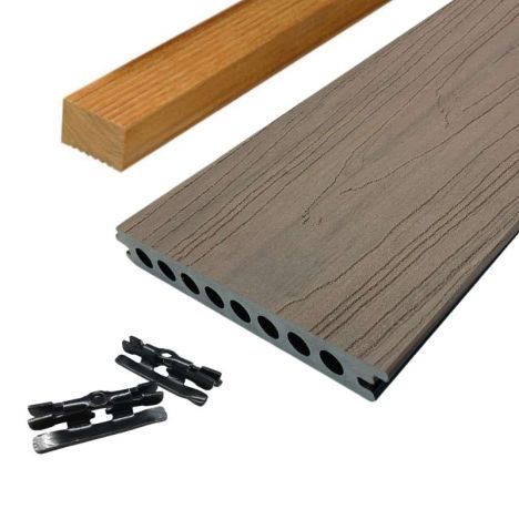 Vlonder totaalpakket composiet semi massief co-extrusie naadloos 2,1 x 14 cm Oak (5 mtr)