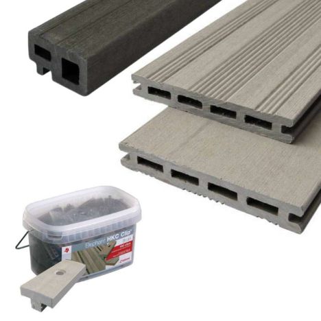 Vlonder totaalpakket composiet 2,1 x 14,5 cm grijs (2,25 mtr) vlak/fijne ribbel