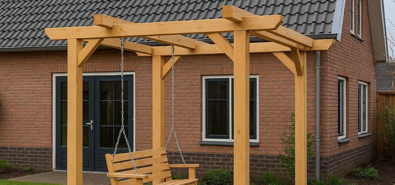 Houten pergola met schommel