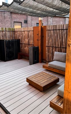 Composiet vlonderplank Steengrijs gevlamd - Grove ribbel en vlak